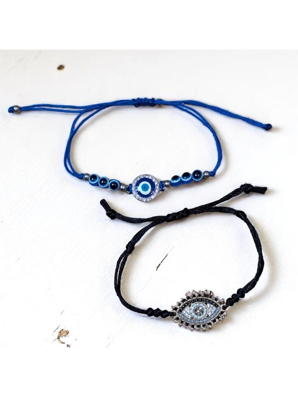 New 2 Trendy Fashion Evil Eye Adjustable Rhinestone Bracelets